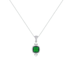Asfour Creations Chain Necklace With Decorative Emerald Square Design In 925 Sterling Silver-NM0095-G