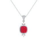 Asfour Creations Chain Necklace With Decorative Ruby Square Design In 925 Sterling Silver-NM0095-R