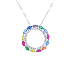 Asfour Creations Chain Necklace With Hollow Multi Color Round Pendant In 925 Sterling Silver-NM0096-K