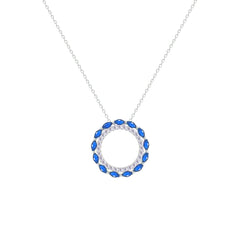 Asfour Creations Chain Necklace With Hollow Blue Round Pendant In 925 Sterling Silver-NM0096-WB