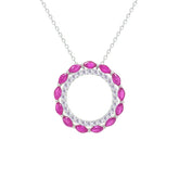 Asfour Creations Chain Necklace With Hollow Fuchsia Round Pendant In 925 Sterling Silver-NM0096-WF