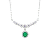 Asfour Creations Chain Necklace With Emerald Round Design In 925 Sterling Silver-NM0097-WG