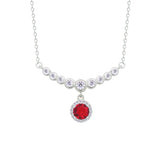 Asfour Creations Chain Necklace With Ruby Round Design In 925 Sterling Silver-NM0097-WR