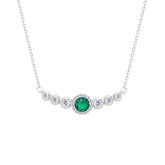 Asfour Creations Chain Necklace With Emerald Round Design In 925 Sterling Silver-NM0098-WG