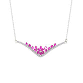 Asfour Creations Chain Necklace With Fuchsia Deer Antlers Design In 925 Sterling Silver-NM0101-F