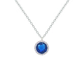 Asfour Creations Chain Necklace With Blue Round Pendant In 925 Sterling Silver-NM0102-B