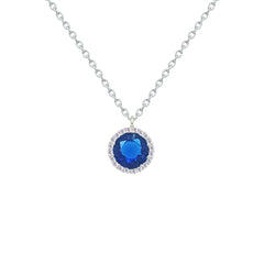 Asfour Creations Chain Necklace With Blue Round Pendant In 925 Sterling Silver-NM0102-B