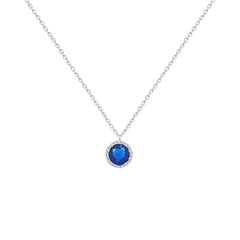 Asfour Creations Chain Necklace With Blue Round Pendant In 925 Sterling Silver-NM0102-B