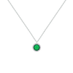 Asfour Creations Chain Necklace With Emerald Round Pendant In 925 Sterling Silver-NM0102-G
