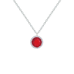 Asfour Creations Chain Necklace With Ruby Round Pendant In 925 Sterling Silver-NM0102-R