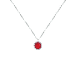Asfour Creations Chain Necklace With Ruby Round Pendant In 925 Sterling Silver-NM0102-R