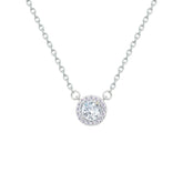 Asfour Creations Chain Necklace With Halo Round Zircon Pendant In 925 Sterling Silver-NM0104