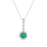 Asfour Creations Chain Necklace With Halo Emerald Round Zircon Pendant In 925 Sterling Silver-NM0105-G