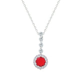 Asfour Creations Chain Necklace With Halo Ruby Round Zircon Pendant In 925 Sterling Silver-NM0105-R