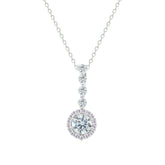 Asfour Creations Chain Necklace With Halo Round Zircon Pendant In 925 Sterling Silver-NM0105