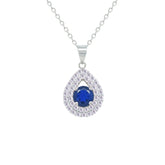 Asfour Creations Chain Necklace With Halo Blue Pear Pendant In 925 Sterling Sliver-NM0109-WB
