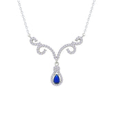 Asfour Creations Chain Necklace With Blue Deer Antlers Design In 925 Sterling Silver-NM0112-WB