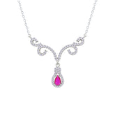 Asfour Creations Chain Necklace With Fuchsia Deer Antlers Design In 925 Sterling Silver-NM0112-WF