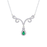 Asfour Creations Chain Necklace With Emerald Deer Antlers Design In 925 Sterling Silver-NM0112-WG