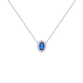 Asfour Creations Chain Necklace With Blue Oval Pendant In 925 Sterling Silver-NM0113-B