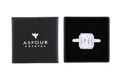 Asfour Creations Halo Ring Inlaid With Emerald Cut Zircon Stone In 925 Sterling Silver RM0004-8