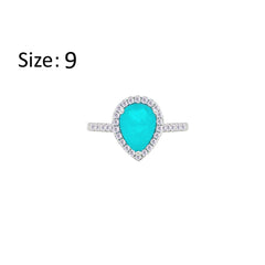 Asfour Creations Halo Ring With Turquoise Pear Design In 925 Sterling Silver-RM0145-GC-9