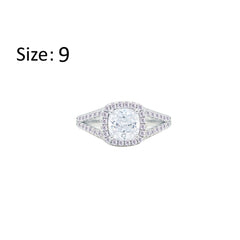 Asfour Creations Split Shank Halo Ring With Zircon Square Design In 925 Sterling Silver-RM0153-9