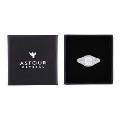 Asfour Creations Split Shank Halo Ring With Zircon Square Design In 925 Sterling Silver-RM0153-9