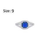 Asfour Creations Split Shank Halo Ring With Blue Square Design In 925 Sterling Silver-RM0153-WB-9