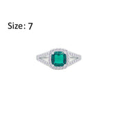 Asfour Creations Split Shank Halo Ring With Emerald Green Square Design In 925 Sterling Silver-RM0153-WG-7
