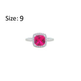 Asfour Creations Halo Ring With Ruby Square Design In 925 Sterling Silver-RM0154-R-9