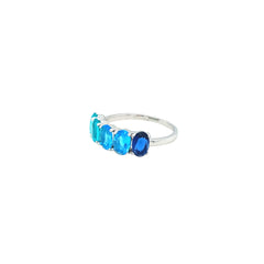 Asfour Creations Fashion Ring With Blue & Gradient Aquamarine Oval Stones In 925 Sterling Silver-RM0167-MB-7