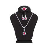 Asfour Creations Jewelry Set With Decorative Fuchsia Emerald Design In 925 Sterling Silver-SD0050-F-7