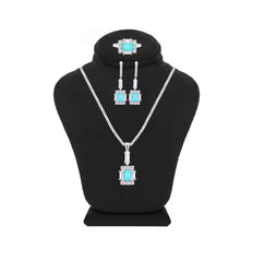 Asfour Creations Jewelry Set With Decorative Light Turquoise Emerald Design In 925 Sterling Silver-SD0050-LGC-8