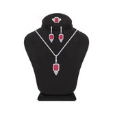 Asfour Creations Jewelry Set With Decorative Fuchsia Emerald Design In 925 Sterling Silver-SD0051-F-7