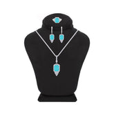 Asfour Creations Jewelry Set With Decorative Turquoise Emerald Design In 925 Sterling Silver-SD0051-GC-8