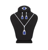 Asfour Creations Jewelry Set With Decorative Blue Design In 925 Sterling Silver-SD0052-B-9