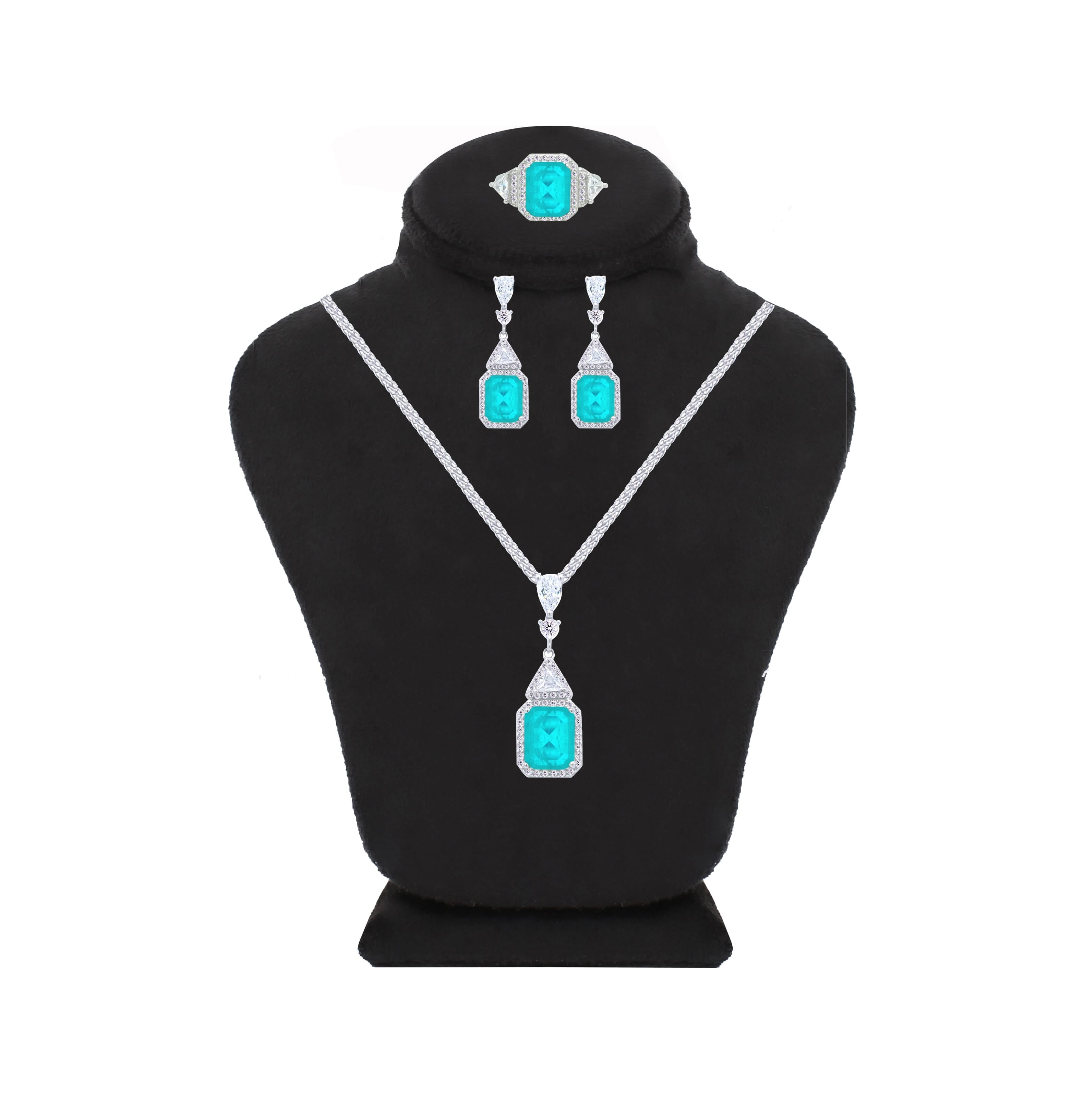Asfour Creations Jewelry Set With Decorative Turquoise Design In 925 Sterling Silver-SD0052-GC-9