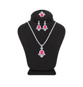 Asfour Creations Jewelry Set With Decorative Fuchsia Hamsa Design In 925 Sterling Silver-SD0053-F-8