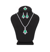 Asfour Creations Jewelry Set With Decorative Emerald Hamsa Design In 925 Sterling Silver-SD0053-G-9