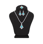 Asfour Creations Jewelry Set With Decorative Turquoise Hamsa Design In 925 Sterling Silver-SD0053-GC-8