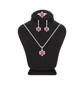 Asfour Creations Jewelry Set With Halo Fuchsia Decorative Design In 925 Sterling Silver-SD0054-F-9