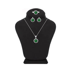 Asfour Creations Jewelry Set With Halo Emerald Round Design In 925 Sterling Silver-SD0111-G-9