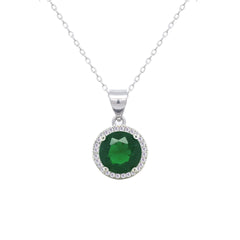 Asfour Creations Jewelry Set With Halo Emerald Round Design In 925 Sterling Silver-SD0111-G-9