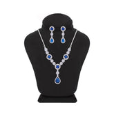 Asfour Creations jewelry Set With Blue Round & Pear Design Inlaid With Zircon In 925 Sterling Silver-SM0038-WB
