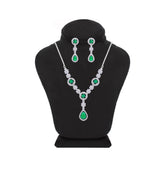 Asfour Creations jewelry Set With Emerald Round & Pear Design Inlaid With Zircon In 925 Sterling Silver-SM0038-WG