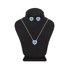 Asfour Creations Jewelry Set With Aquamarine Heart Design Inlaid With Zircon In 925 Sterling Silver-SM0043-M