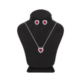 Asfour Creations Jewelry Set With Ruby Heart Design Inlaid With Zircon In 925 Sterling Silver-SM0043-R