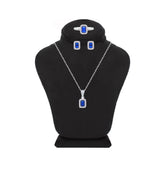 Asfour Creations Jewelry Set With Blue Emerald Design Inlaid With Zircon In 925 Sterling Silver-SM0046-B-8