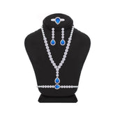 Asfour Creations jewelry Set With Blue Round & Pear Design Inlaid With Zircon In 925 Sterling Silver-SM0047-WB-7